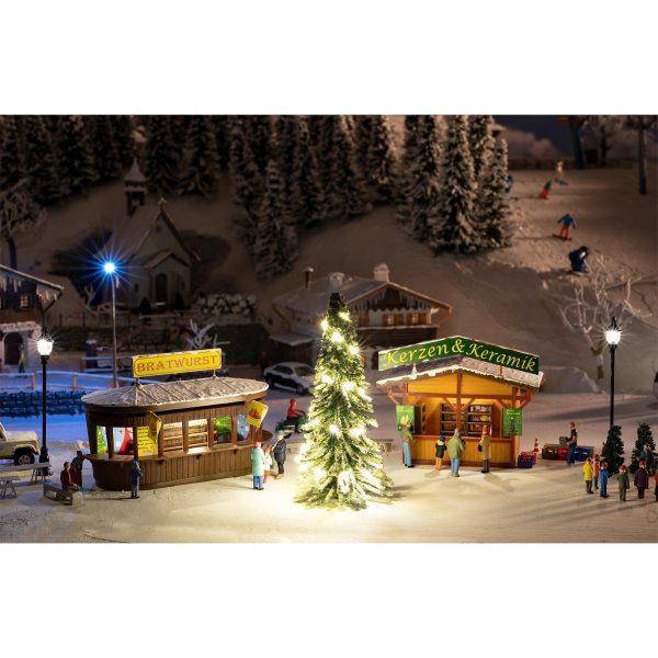 HO 2 Christmas Market Stands with Illuminated Christmas Tree on Sale